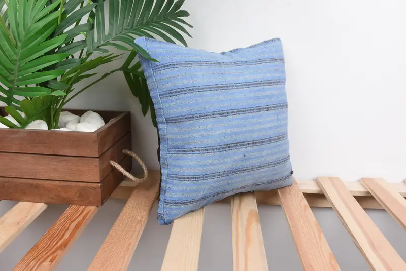 Home Decor Pillow, Vintage Kilim Throw Pillow, Pillow Case, Turkish Corner Pillow Cover, Ethnical Kilim Rug Pillow, 12x12 Blue Cushion Case - 4