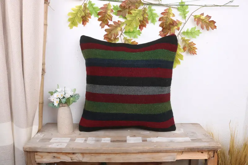 Boho Pillow Sham Cover, 18x18 Red Pillow Sham, Boho Pillow, Natural Pillow Cover, Bright Cushion Cover, Ottoman Cushion Case, Gift Pillow, Pillow - 1