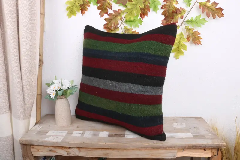 Boho Pillow Sham Cover, 18x18 Red Pillow Sham, Boho Pillow, Natural Pillow Cover, Bright Cushion Cover, Ottoman Cushion Case, Gift Pillow, Pillow - 4