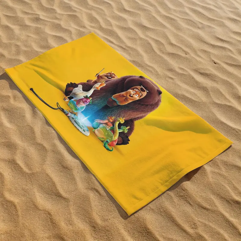 Organic Cotton Yellow Beach Towel for Weddings - Brown Accents - 1