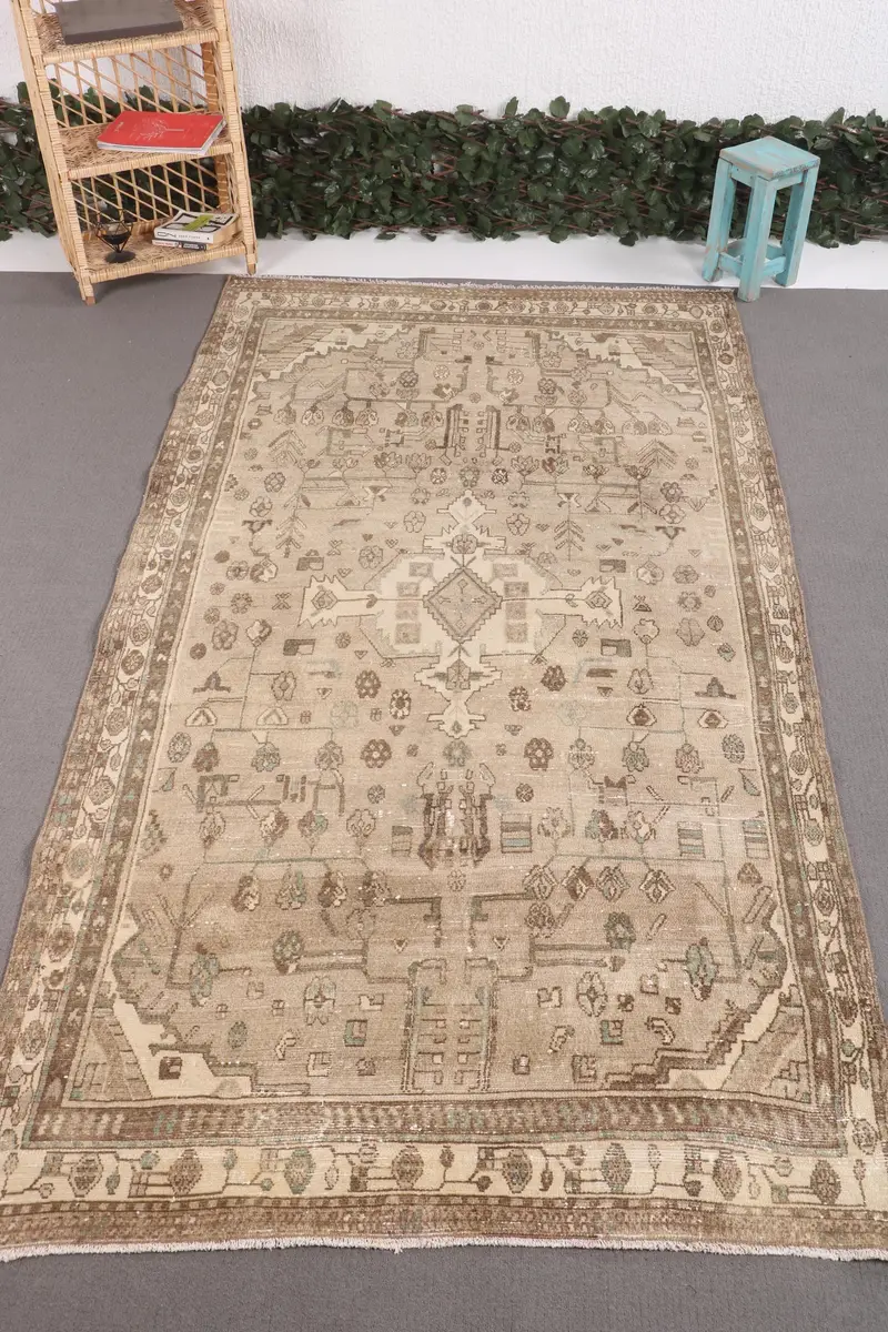 Alfombra turca de gran tamaño, alfombra vintage de 4,7x9 pies, alfombra de lana Oushak marrón - 1