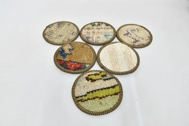Bohemian Beige & Green Round Coasters, Stylish Bohemian Coasters