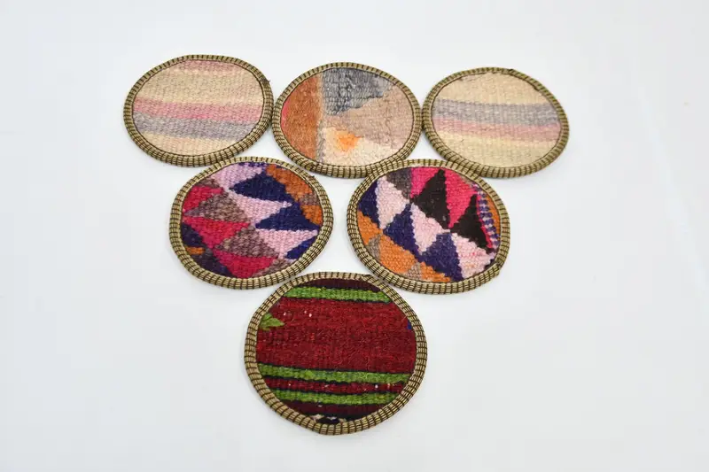 Elegant Blue and Pink Coasters, Stylish Rug Coaster Set