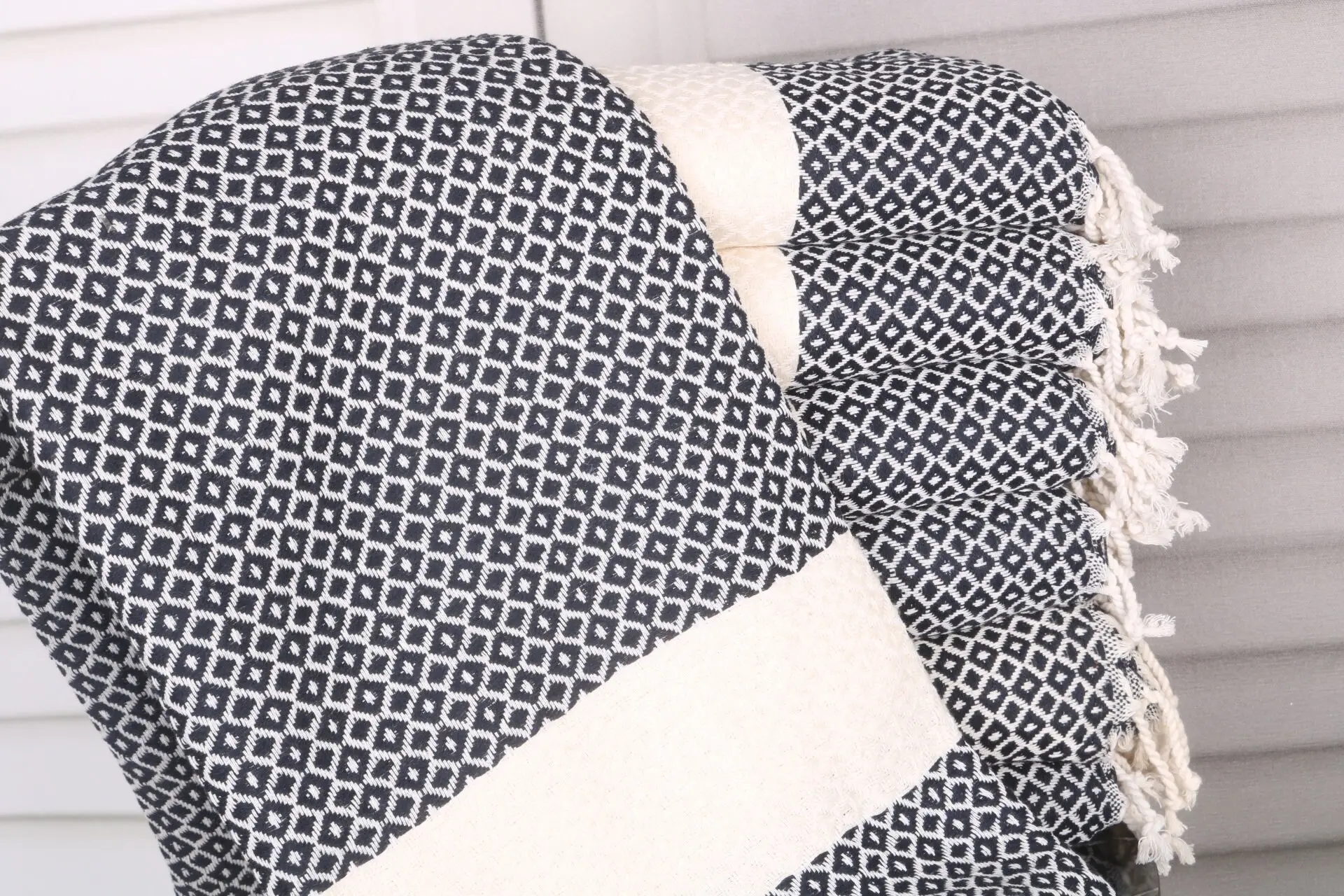 Geometric Towel Navy Cotton 40x71 Inches Bridesmaid Gift Towel - 1