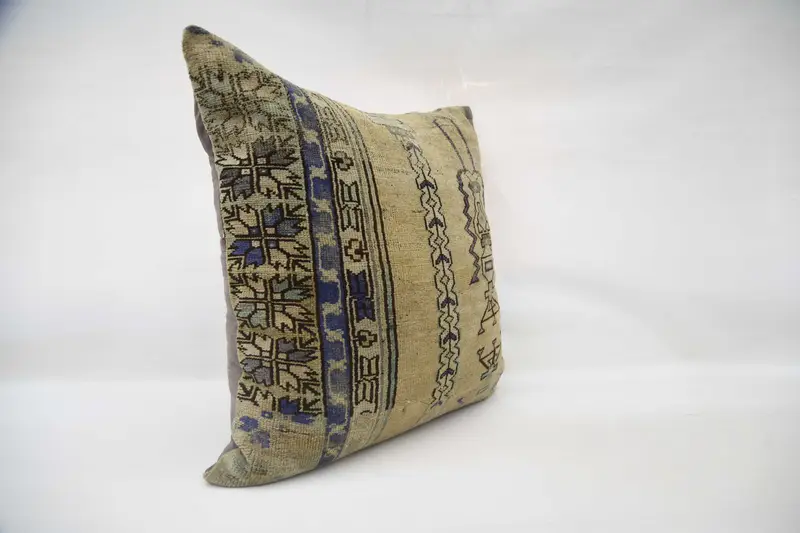 Wool Kilim Pillow Pillow, Pillow Cover, Vintage Kilim Pillow, 32x32 Blue Pillow Cover, Boho Pillow, Traditional Pillow Case, Turkish Pillow - 3