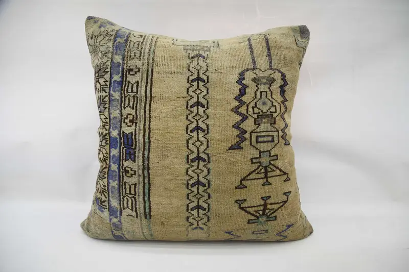 Wool Kilim Pillow Pillow, Pillow Cover, Vintage Kilim Pillow, 32x32 Blue Pillow Cover, Boho Pillow, Traditional Pillow Case, Turkish Pillow - 1