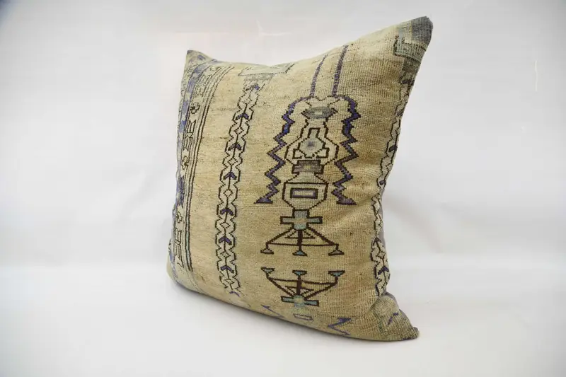 Wool Kilim Pillow Pillow, Pillow Cover, Vintage Kilim Pillow, 32x32 Blue Pillow Cover, Boho Pillow, Traditional Pillow Case, Turkish Pillow - 6