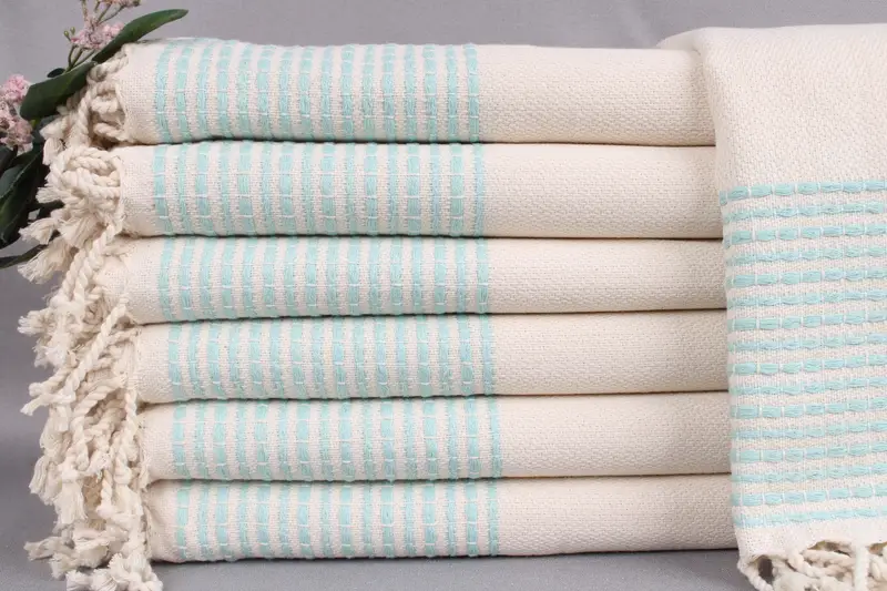 Wedding Favor Mint Towel, Striped, 36x69 Inches, Organic Turkish Cotton