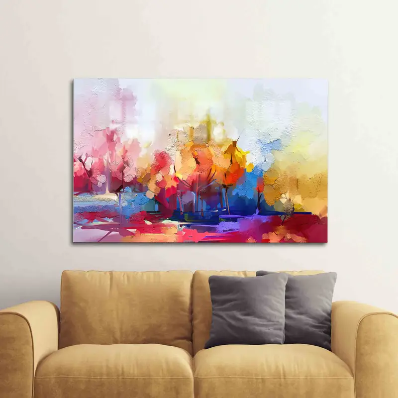 Vidrio impreso moderno: bosque abstracto y diseño otoñal colorido