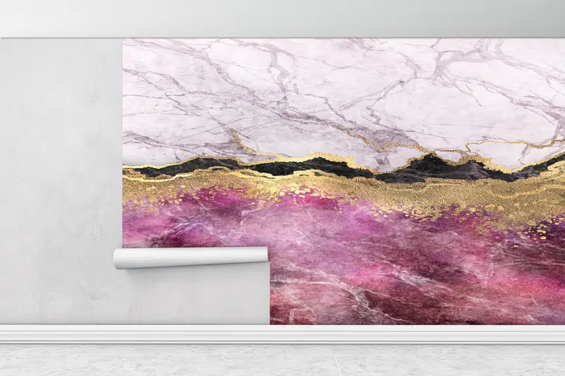 3d Wall Paper, Pink And Gold Marble Wall Art, Contemporary Wall Art, Wall Paper Peel and Stick, Paper Wall Art, Abstract Wall Art, - 7