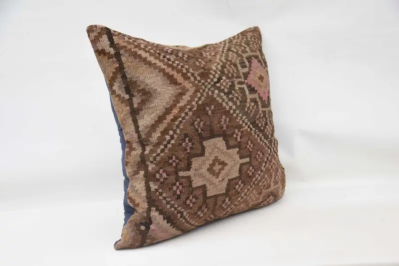 32x32 Beige Pillow, Vintage Kilim Pillow, Rustic Pillow Cover, Aesthetic Cushion Case, Boho Pillow, Cushion Case, Handmade Kilim Cushion - 3