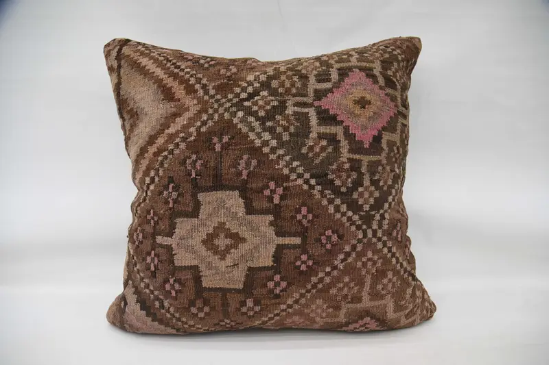32x32 Beige Pillow, Vintage Kilim Pillow, Rustic Pillow Cover, Aesthetic Cushion Case, Boho Pillow, Cushion Case, Handmade Kilim Cushion - 4