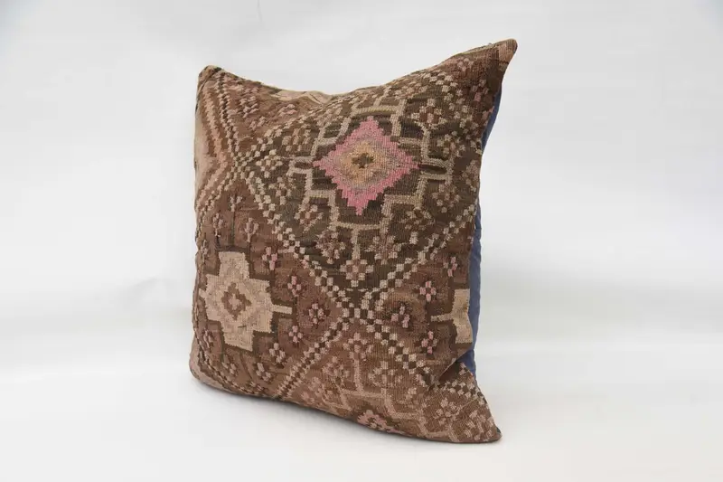 32x32 Beige Pillow, Vintage Kilim Pillow, Rustic Pillow Cover, Aesthetic Cushion Case, Boho Pillow, Cushion Case, Handmade Kilim Cushion - 5