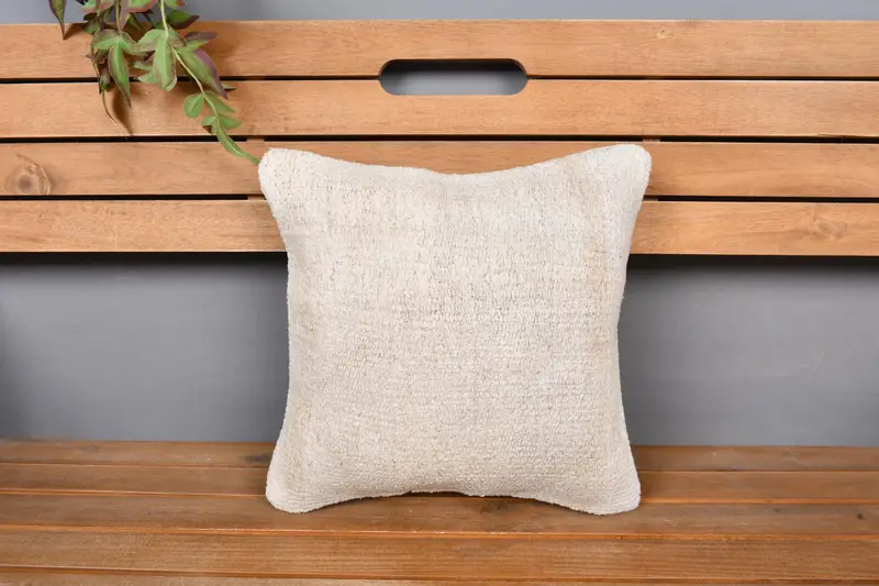 Pillow for Couch, Pillow Sham, Tribal Cushion Case, Outdoor Pillow, Turkish Kilim Pillow, Interior Designer Pillow, 14x14 Beige Pillow - 6