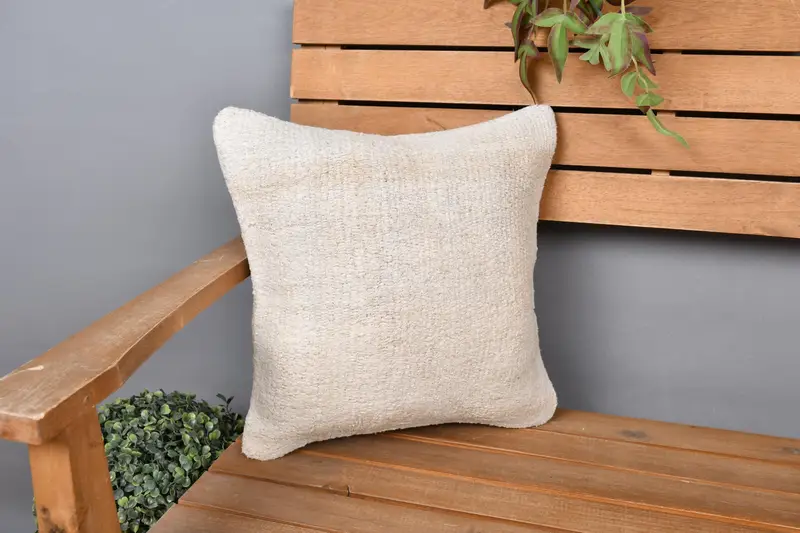 Pillow for Couch, Pillow Sham, Tribal Cushion Case, Outdoor Pillow, Turkish Kilim Pillow, Interior Designer Pillow, 14x14 Beige Pillow - 1
