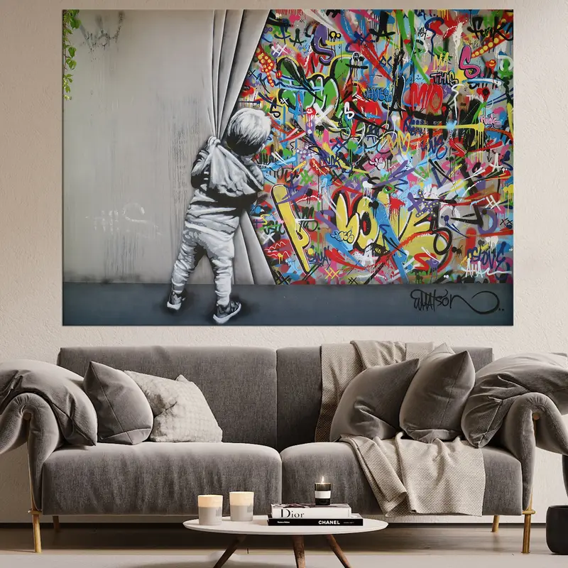 Banksy Child Canvas Art, Banksy Style Graffiti, Banksy Street Wall Art, Home Decor BANKSY, Banksy Canvas, Graffiti Art, Urban Style Canvas - 2