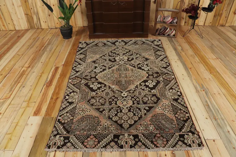 Vintage Halı, 4.1x6.4 ft Alan Halısı, Kahverengi Fas Yünü Türk Halısı - 1