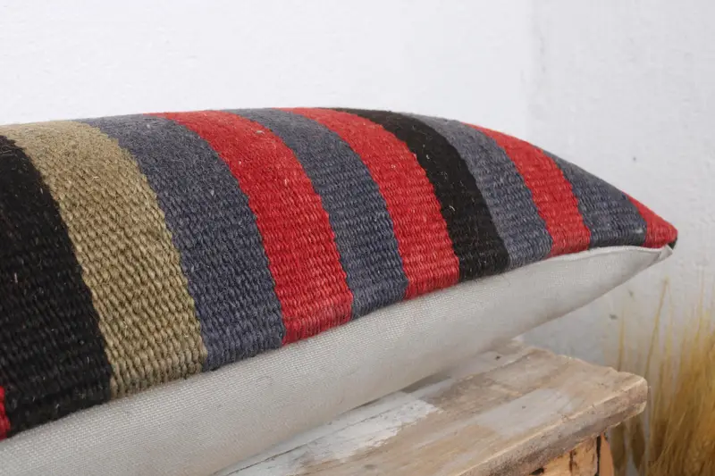 Sofa Bolster Pillow Sham, 12x36 Blue Pillow Case, Retro Throw Pillow, Turkish Pillow, Cushion Case, Interior Designer Pillow, Turkish Kilim Pillow - 6