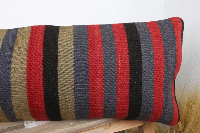 Sofa Bolster Pillow Sham, 12x36 Blue Pillow Case, Retro Throw Pillow, Turkish Pillow, Cushion Case, Interior Designer Pillow, Turkish Kilim Pillow - 5