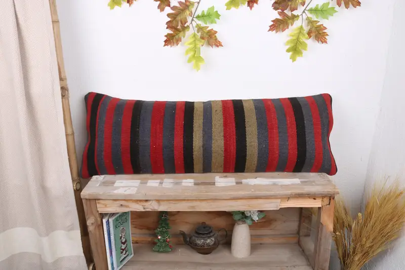 Sofa Bolster Pillow Sham, 12x36 Blue Pillow Case, Retro Throw Pillow, Turkish Pillow, Cushion Case, Interior Designer Pillow, Turkish Kilim Pillow - 1