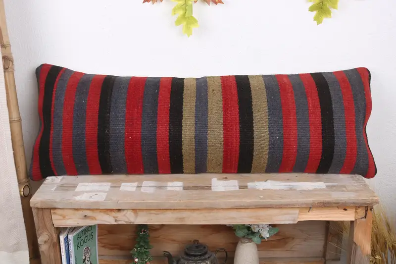 Sofa Bolster Pillow Sham, 12x36 Blue Pillow Case, Retro Throw Pillow, Turkish Pillow, Cushion Case, Interior Designer Pillow, Turkish Kilim Pillow - 2