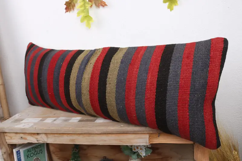Sofa Bolster Pillow Sham, 12x36 Blue Pillow Case, Retro Throw Pillow, Turkish Pillow, Cushion Case, Interior Designer Pillow, Turkish Kilim Pillow - 4
