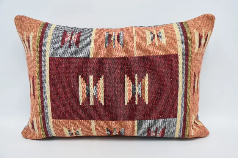 Cushion, Toss Pillow Sham, 20x28 Orange Cushion Case, Kilim Pillow Cover, Handmade Kilim Cushion, Handmade Rug Seat Pillow, Interior Designer Pillow - 1