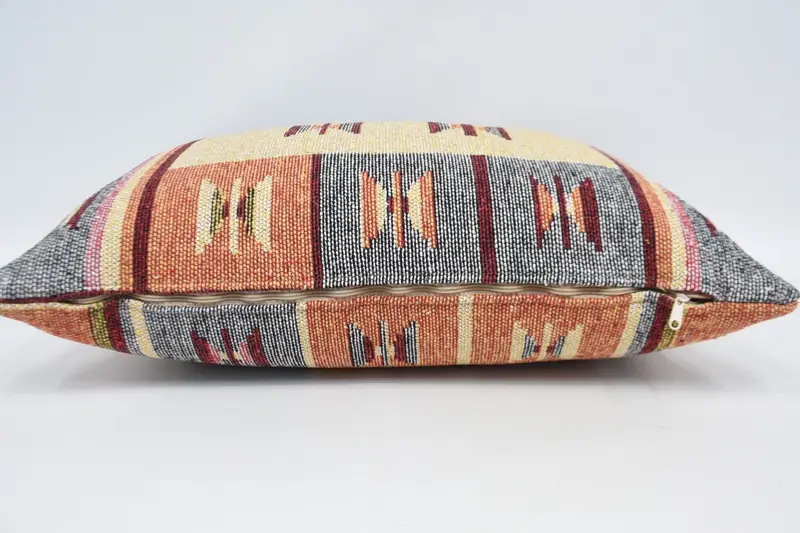 Cushion, Toss Pillow Sham, 20x28 Orange Cushion Case, Kilim Pillow Cover, Handmade Kilim Cushion, Handmade Rug Seat Pillow, Interior Designer Pillow - 6