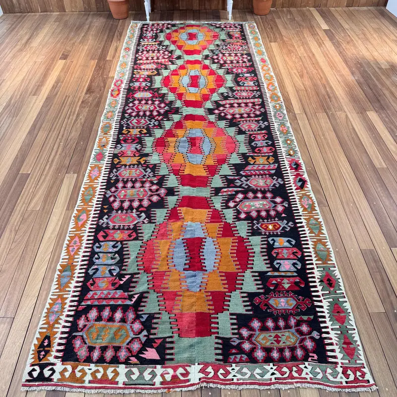 5.4x15 ft Rug, Turkish Vintage Rug, Oushak Red Southwestern Rug - 1