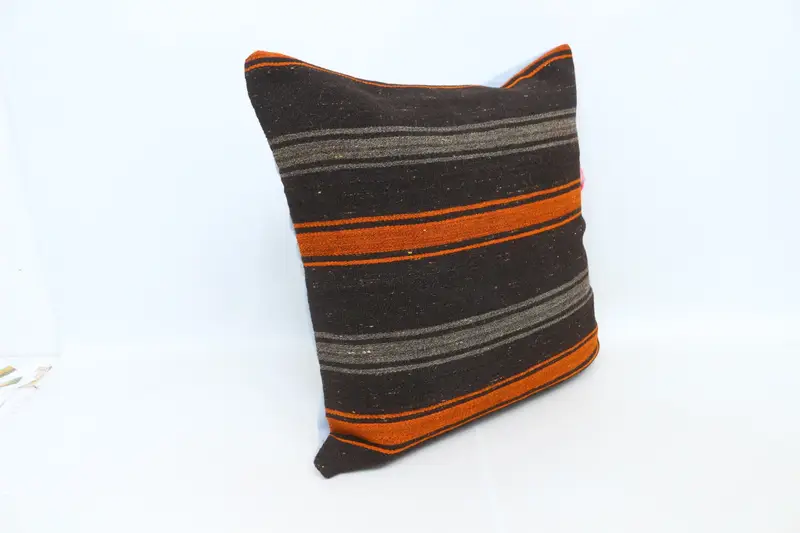 Sustainable Pillow, Vintage Kilim Throw Pillow, Pillow, Boho Chic Pillow Case, Turkish Kilim Pillow, 28x28 Brown Pillow Case, Gift Pillow - 3