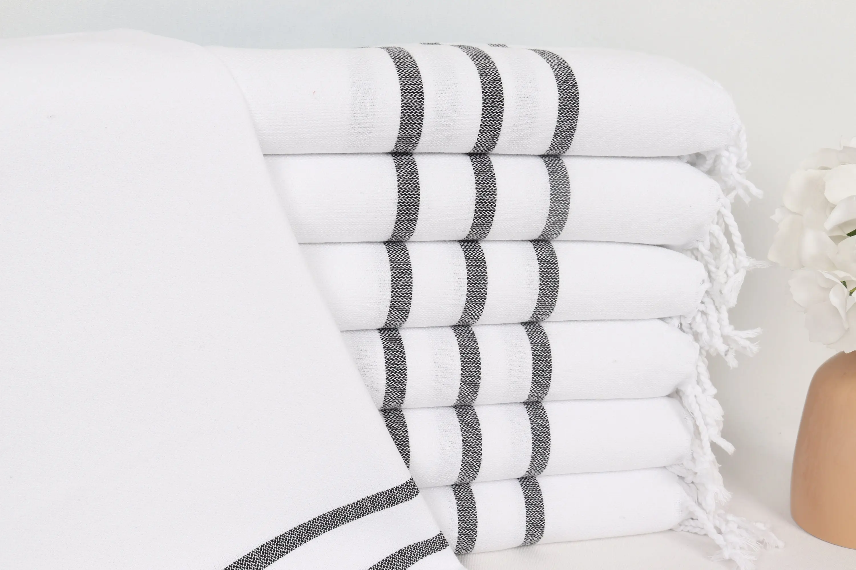 Personalized Striped Black Cotton Hand Towel, 24x40 Inches - 1