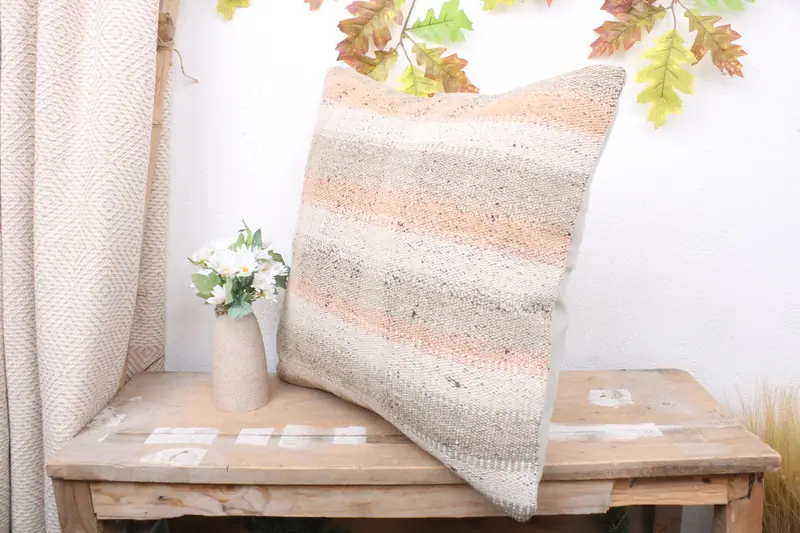Kilim Pillow Cover, Ethnical Kilim Rug Pillow, Turkish Pillow, Accent Throw Cushion Cover, Pillow Cover, 18x18 Beige Pillow Case - 4