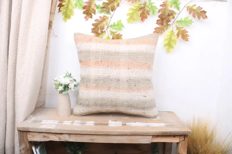 Kilim Pillow Cover, Ethnical Kilim Rug Pillow, Turkish Pillow, Accent Throw Cushion Cover, Pillow Cover, 18x18 Beige Pillow Case - 1