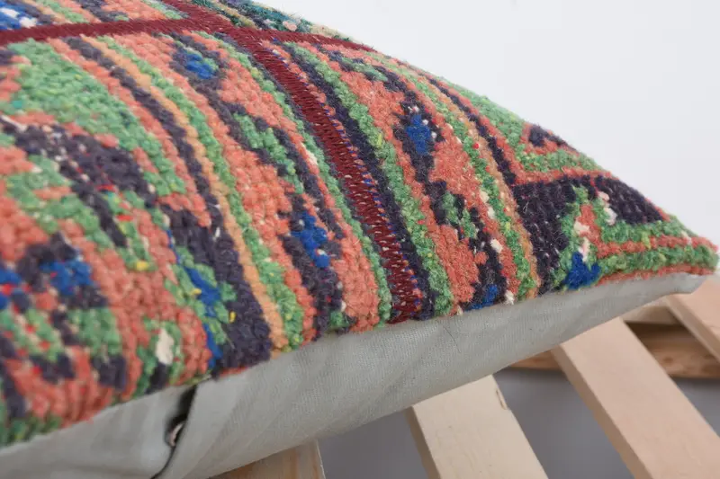 Vintage Pillow, Vintage Kilim Pillow, Outdoor Patio Pillow Cover, 16x16 Red Pillow, Boho Pillow Sham Cover, Pillow Sham - 7