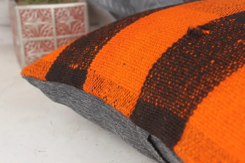 Pillow Case, Interior Designer Pillow, Morroccon Kilim Cushion Pillow, Pillow for Sofa, 14x14 Orange Cushion Case, Boho Pillow - 7