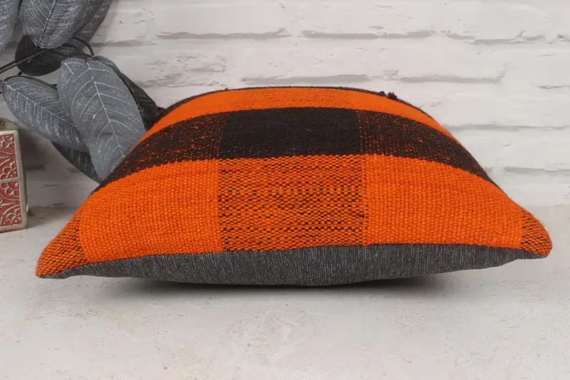 Pillow Case, Interior Designer Pillow, Morroccon Kilim Cushion Pillow, Pillow for Sofa, 14x14 Orange Cushion Case, Boho Pillow - 5