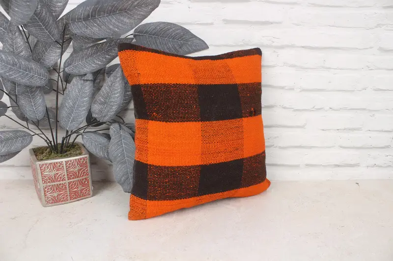 Pillow Case, Interior Designer Pillow, Morroccon Kilim Cushion Pillow, Pillow for Sofa, 14x14 Orange Cushion Case, Boho Pillow - 3