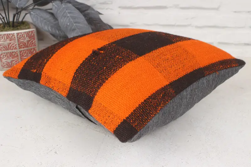 Pillow Case, Interior Designer Pillow, Morroccon Kilim Cushion Pillow, Pillow for Sofa, 14x14 Orange Cushion Case, Boho Pillow - 6