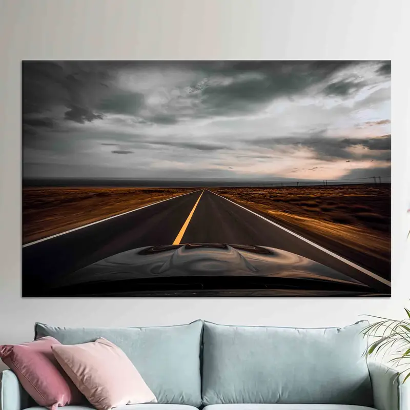 Eleganter Leinwanddruck: Asphaltstraße, Roadtrip-Abenteuer erwartet Sie