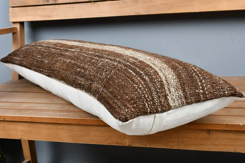 Cushion Case, Kilim Cushion Sham, Vintage Kilim Pillow, Ethnical Kilim Rug Pillow, Decorative Throw Cushion Cover, 12x36 Brown Pillow Cover - 3