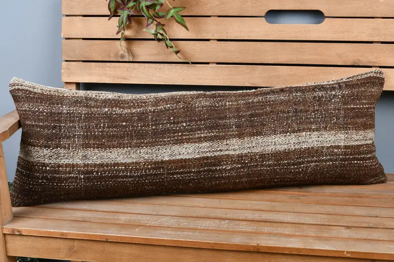 Cushion Case, Kilim Cushion Sham, Vintage Kilim Pillow, Ethnical Kilim Rug Pillow, Decorative Throw Cushion Cover, 12x36 Brown Pillow Cover - 1