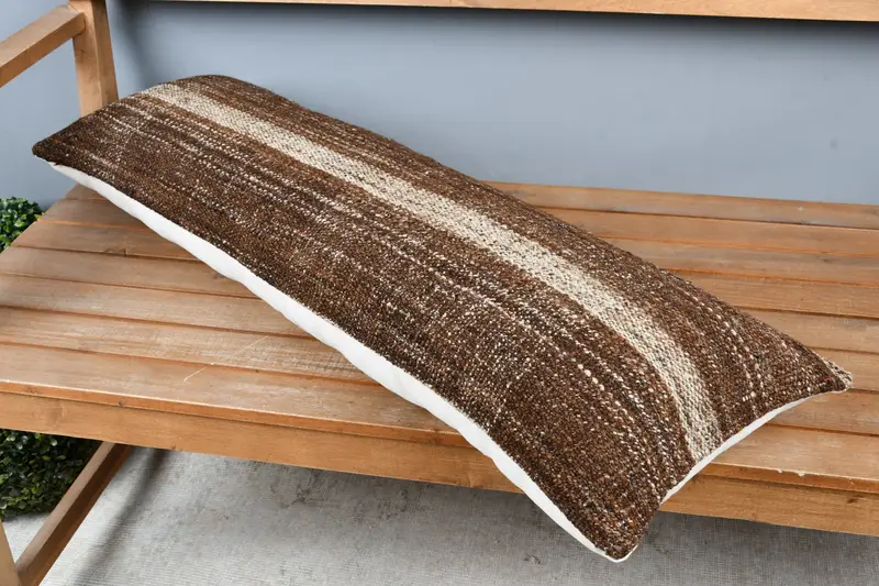 Cushion Case, Kilim Cushion Sham, Vintage Kilim Pillow, Ethnical Kilim Rug Pillow, Decorative Throw Cushion Cover, 12x36 Brown Pillow Cover - 2