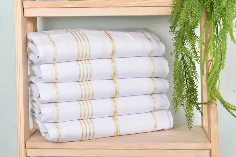 Striped Fringeless Towel Gold Cotton Turkish Bath Towel, 40x71 Inches