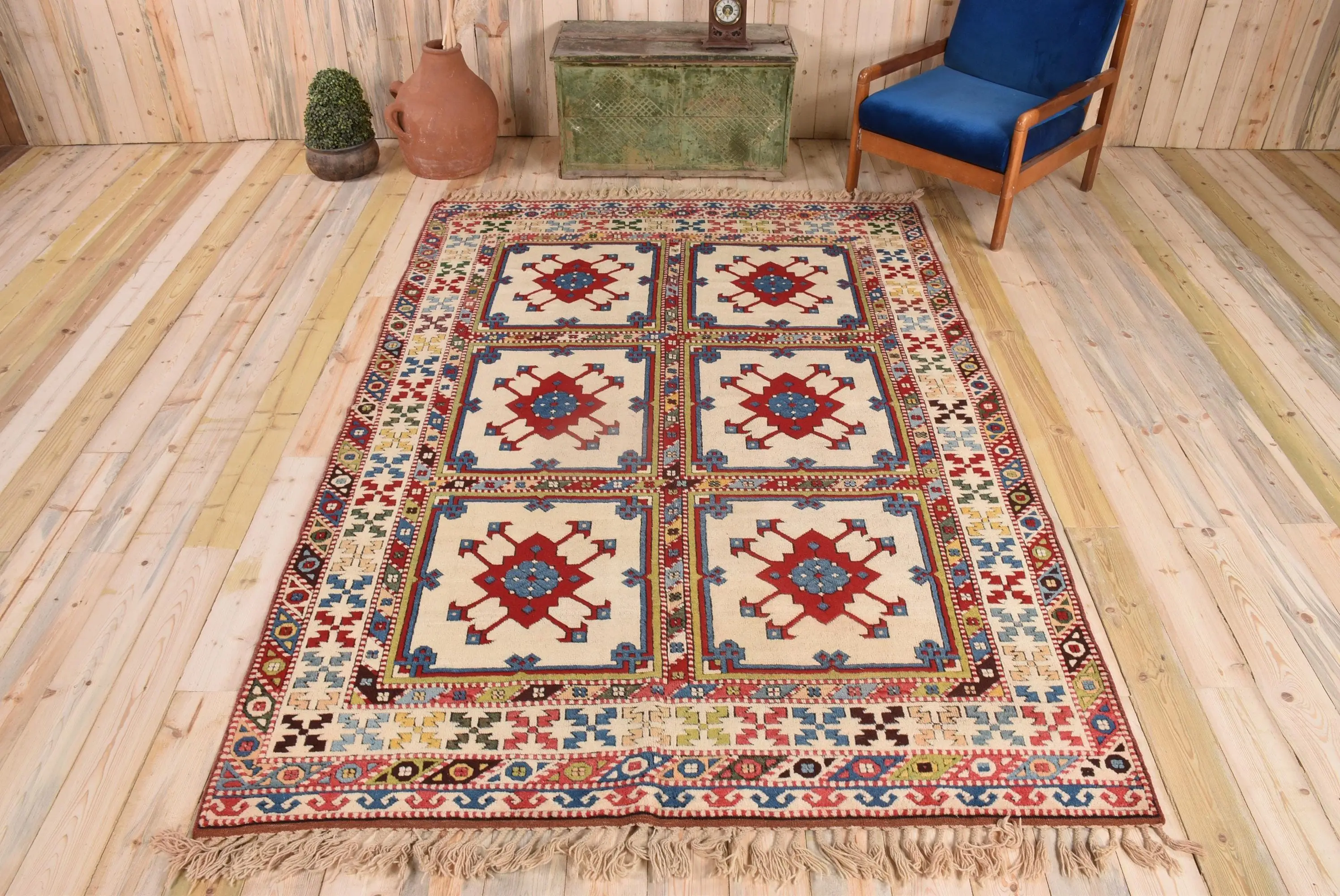 ヴィンテージ ターキッシュ ラグ 182x270cm レッド ウール ラグ - 1