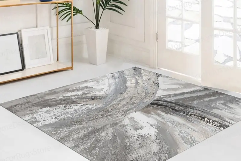 Alfombra estampada de mármol plateado, diseño abstracto moderno, decoración contemporánea