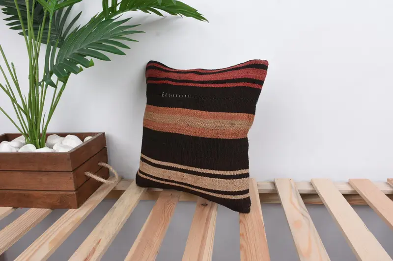 Turkish Bench Cushion Case, Cushion, 12x12 Brown Pillow Sham, Handwoven Pillow Cover Cushion, Vintage Kilim Pillow, Throw Kilim Pillow, Boho Pillow - 5