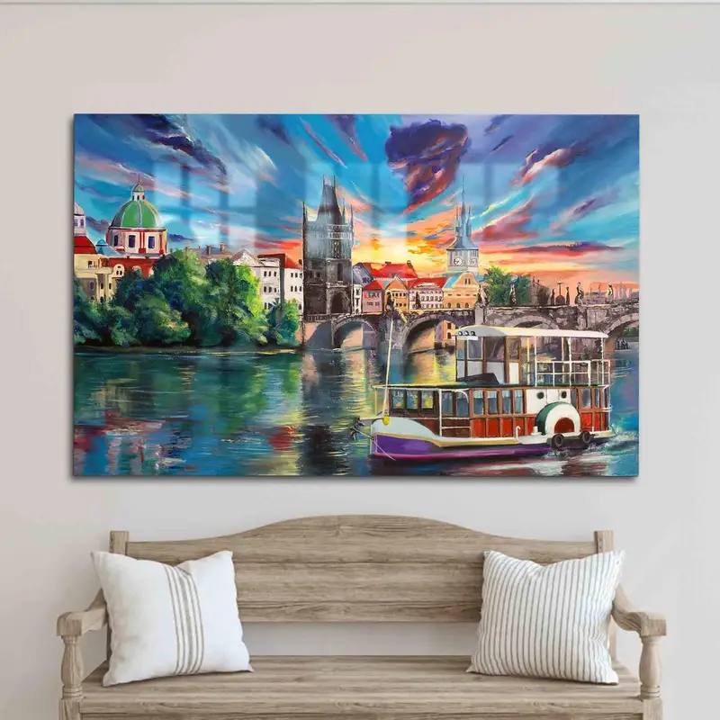 Vidrio impreso elegante: Paisaje urbano del paisaje del río Praga