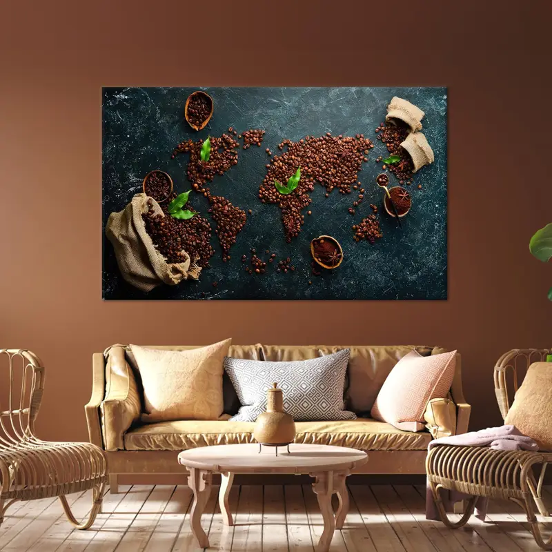 Coffee Map Art, Map Canvas Decor, World Map Canvas Art, Kitchen Art Decor, Coffee Lover Gift, Coffee Canvas Art, Home Decor Wall Art - 3