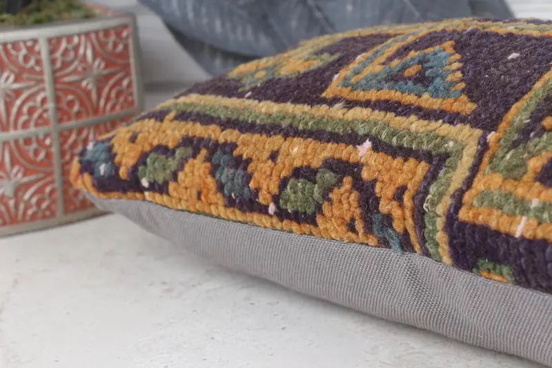 8x16 Blue Pillow Case, Turkish Kilim Pillow, Pillow Case, Ikat Pillow Case, Boho Pillow Sham Cover, Vintage Kilim Throw Pillow - 7