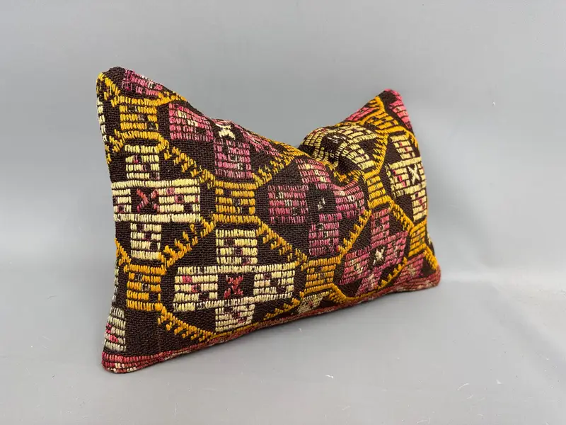 Pillow Cover, 12x20 Yellow Pillow Case, Pillow for Sofa, Boho Pillow, Oriental Pillow Sham, Colorful Cushion Cover, Turkish Pillow - 2